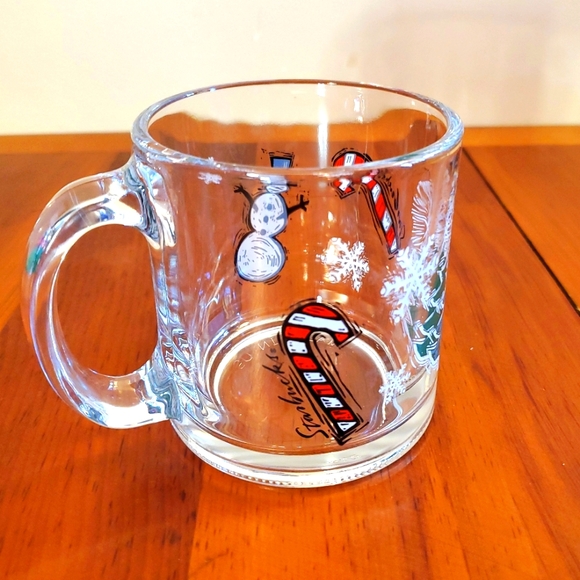 Starbucks Candy Cane Winter Christmas Tree Holiday Snow Painted Glass Coffee Mug - Picture 1 of 5